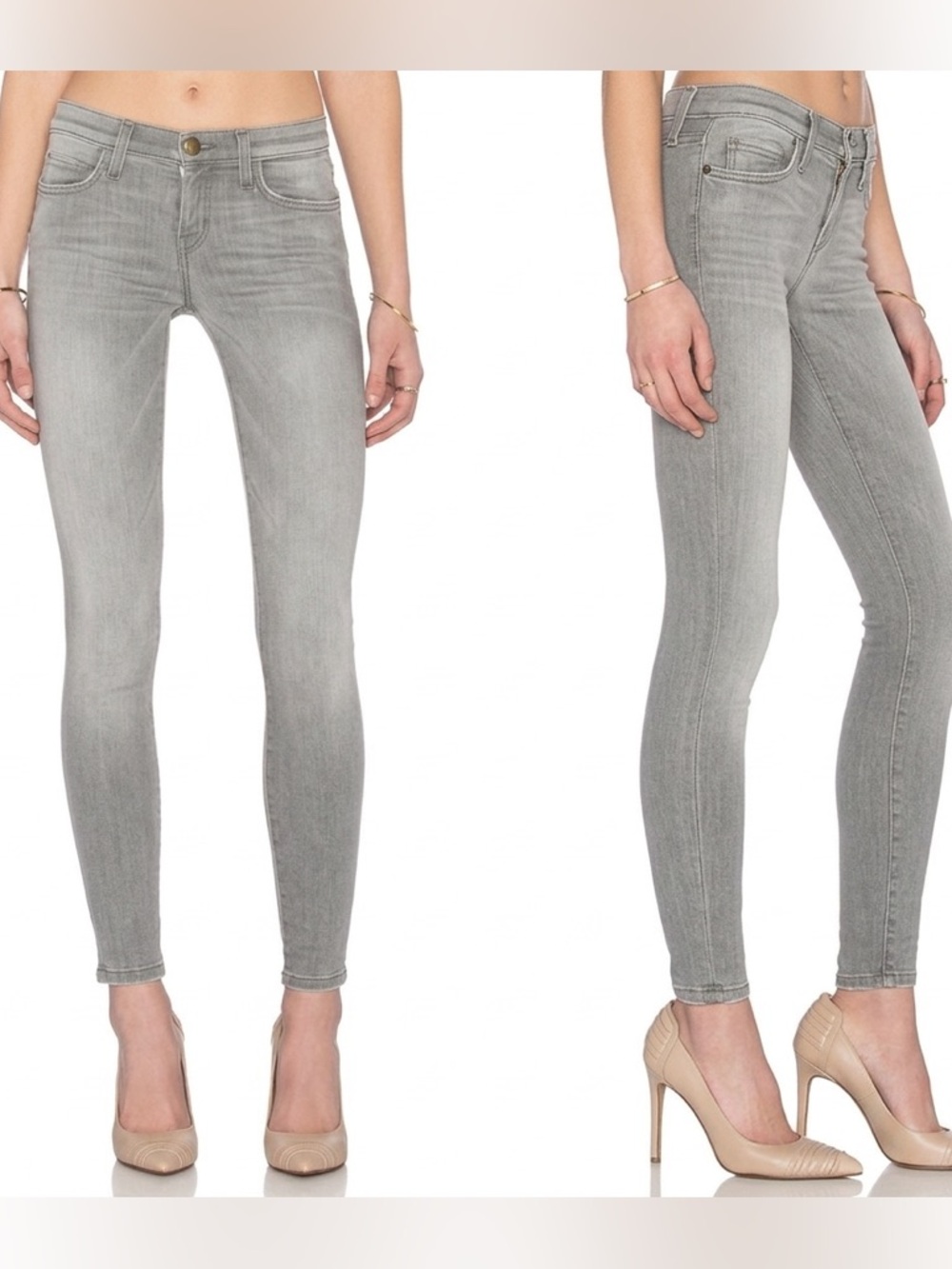 Current/Elliott Skinny Distressed Cotton Jeans in Overcast / Gray size 27